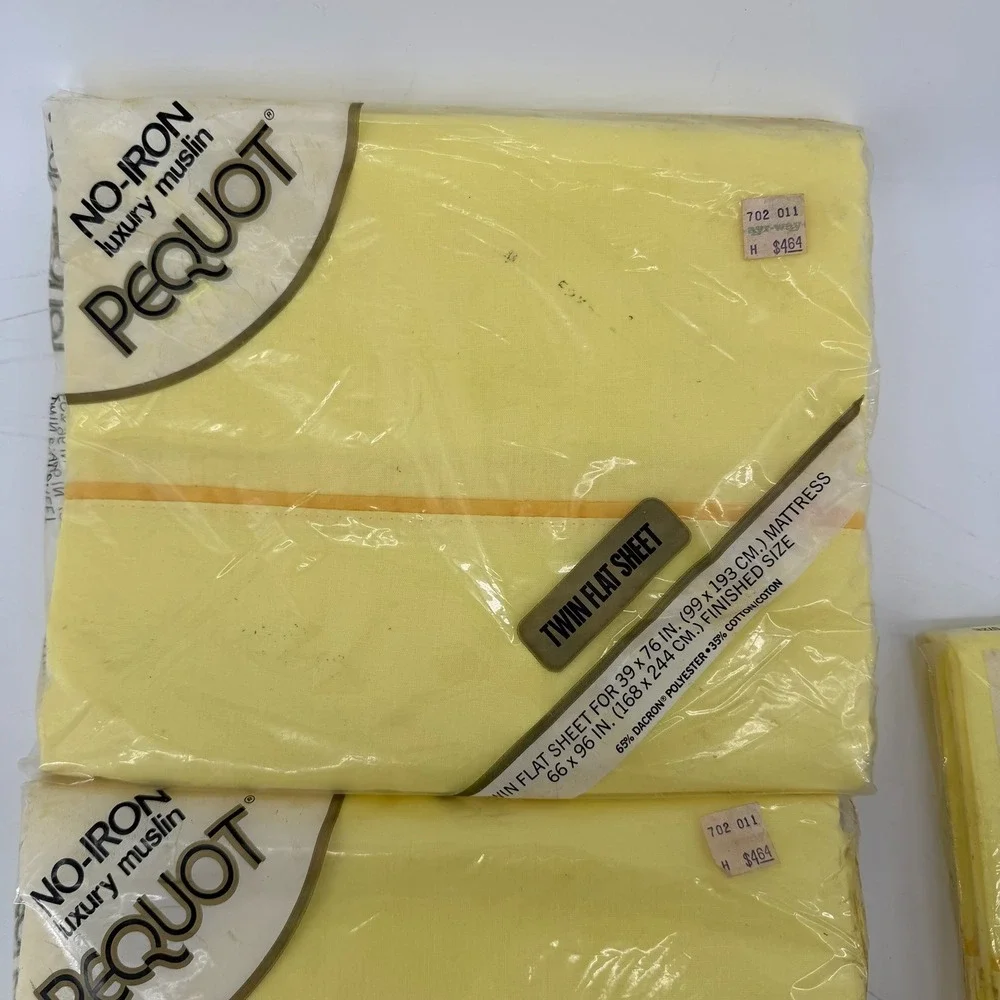 Vintage Pequot Yellow Twin Flat Sheets‎ and Pillowcases Set 4pc No Iron Muslin
